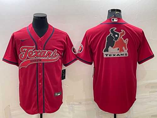 Mens Houston Texans Red Team Big Logo With Patch Cool Base Stitched Baseball Jersey